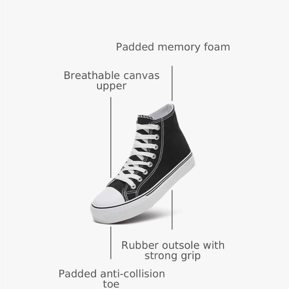 NEW Black & White High-Top Canvas Sneakers - Picture 6 of 9
